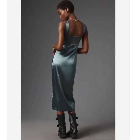 Maeve Square-Neck Satin Stretch Midi Dress - Picture 3 of 15